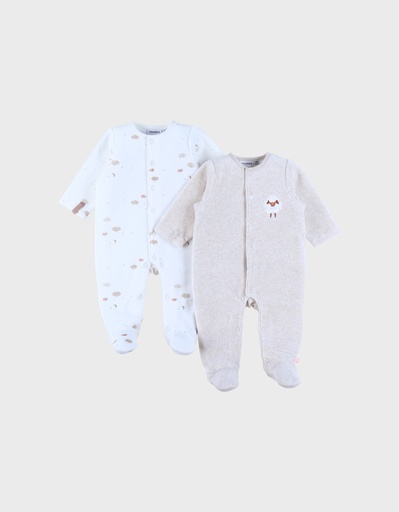 Noukies | Pyjama Fluffy Velours Wit/Ecru Schaap 2-pack