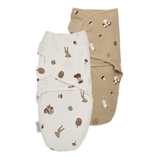 [564055] Meyco | Inbakeren Forest Animal Swaddle 1.0TOG Sand 4-6M 2-pack