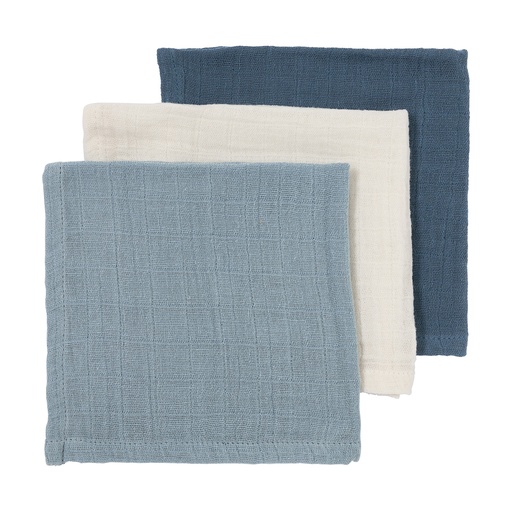 [564154] Meyco | Monddoekje Pre-washed Naturel/Jeans Blue/Indigo Blauw 30x30cm 3-pack