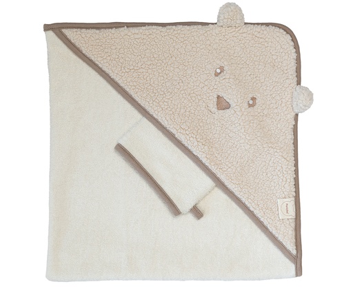 [565160] Pericles | Badcape met Washandje Bear Creme Ecru