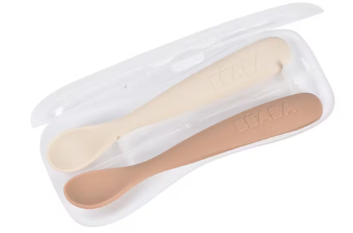 [565456] Beaba | Lepel 1ste Leeftijd Siliconen met Reisetui Duo Clay 2-pack