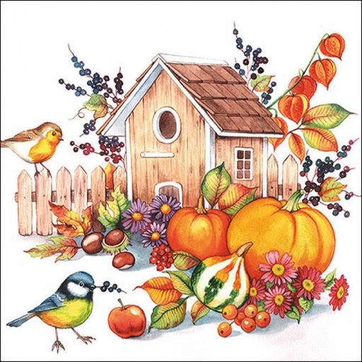 [565512] Ambiente | Servetten Autumn Birdhouse 3-laags 100%FSC 33x33cm 20-pack