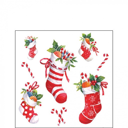 [565533] Ambiente | Servetten X-Mas Stockings White 3-laags 100%FSC 25x25cm 20-pack