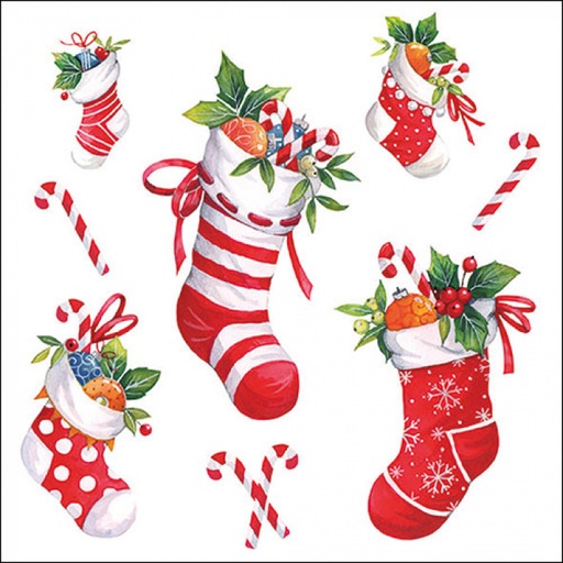 [565534] Ambiente | Servetten X-Mas Stockings White 3-laags 100%FSC 33x33cm 20-pack