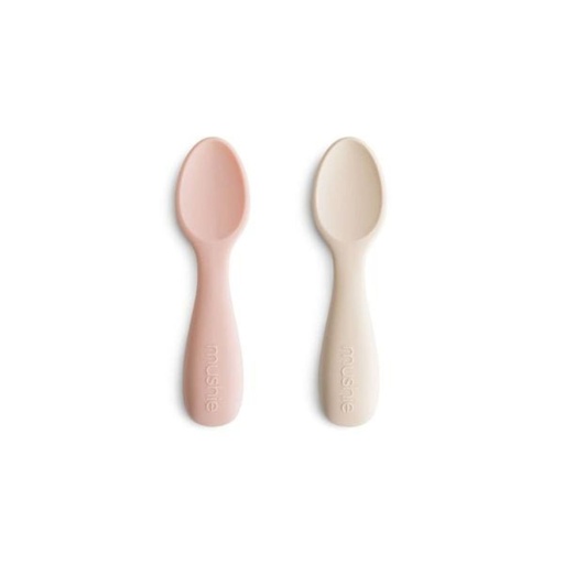 [565962] Mushie | Lepel Starter Baby Spoon Silicone Blush/Shifting Sand 2-pack