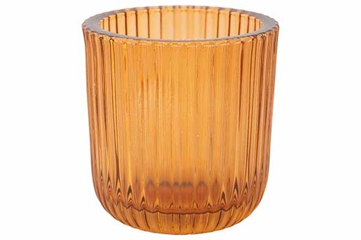 [566787] Cosy & Trendy | THEELICHTHOUDER RIBS AMBER 9X9XH9CM GLAS