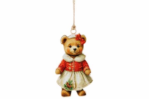 [566816] Cosy & Trendy | Hangfiguur Vintage Bear Cream/Rood H11cm