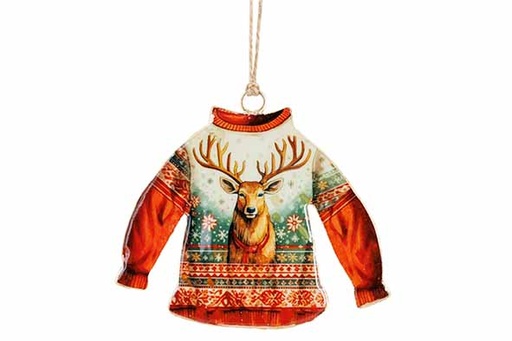 [566957] Cosy & Trendy | Hangfiguur Vintage Sweater Deer Rood/Groen H9cm