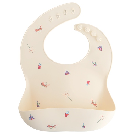[569146] Mushie | Slabbetje met Kruimelvanger Circus Siliconen Off White