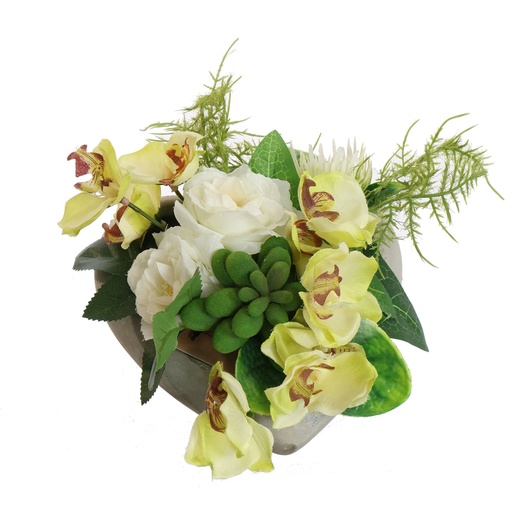 [569249] Jasaco |  ROSE ORCHID ARR IN HEART 17X13CM GREEN