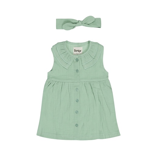 Dirkje | Jurk Girls Flower Power + Haarband Aqua Green