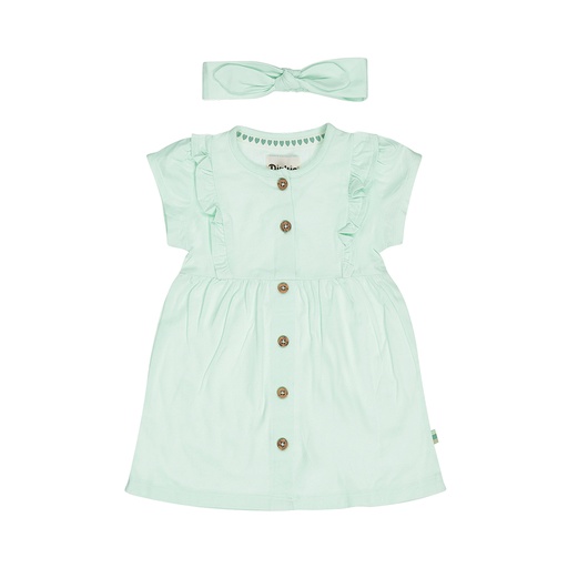 Dirkje | Jurk Girls Flower Power + Haarband Light Aqua