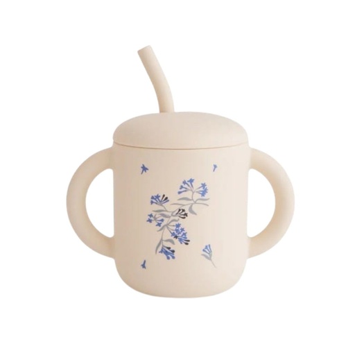 [571677] Mushie | Drinkbeker Training Cup+Straw Silicone Lilac Flowers