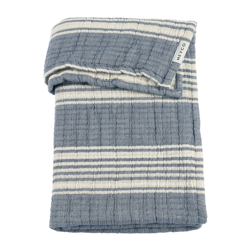 [578764] Meyco | Deken Pre-washed Hydrofiel Jacquard Stripe Indigo 100x150cm