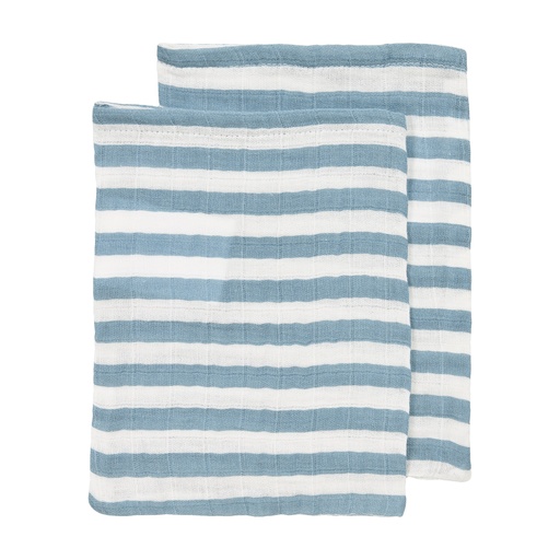 [578819] Meyco | Washandje Pre-washed Fat Stripe Jeans Blue Blauw 20x17cm 2-pack 