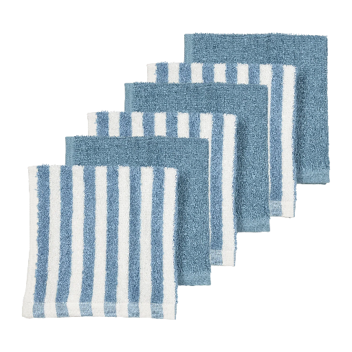 [578856] Meyco | Monddoekje Badstof Jacquard Fat Stripe Jeans Blue Blauw 30x30cm 6-pack 