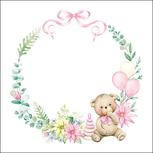 [579059] Ambiente | Servetten Baby Teddy Bear Pink 3-laags 33x33cm 20-pack