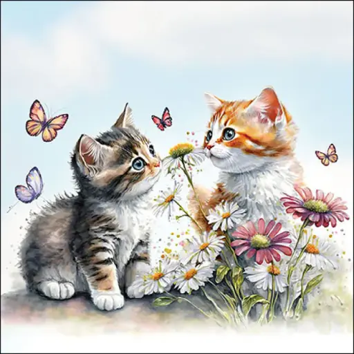 [579073] Ambiente | Servetten Kittens in Flowers Field 3-laags 100%FSC 33x33cm 20-pack