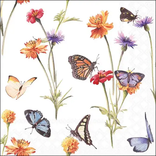 [579111] Ambiente | Servetten Butterfly Garden White 3-laags 100%FSC 33x33cm 20-pack