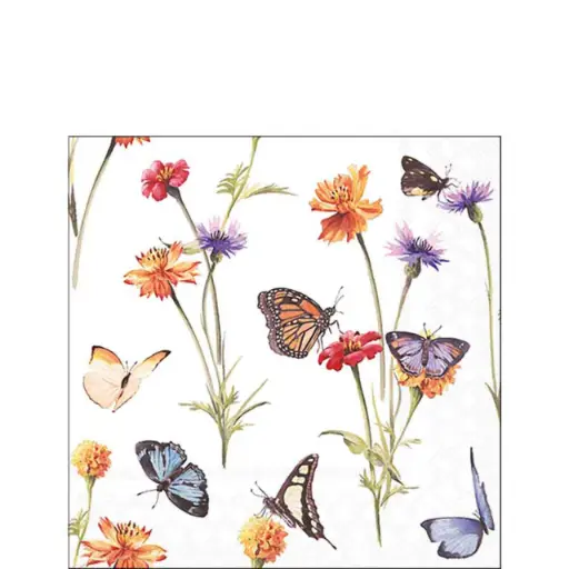[579112] Ambiente | Servetten Butterfly Garden White 3-laags 100%FSC 25x25cm 20-pack