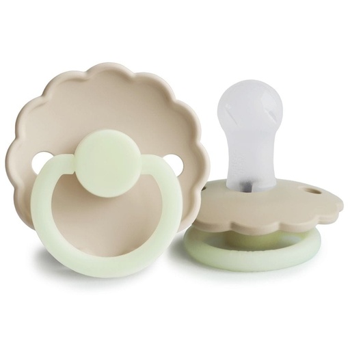 [579359] Frigg | Fopspeen Daisy Night Cream/Croissant Siliconen Speen Ortho/Physio Glow in the Dark T1 0-6m 2-pack 
