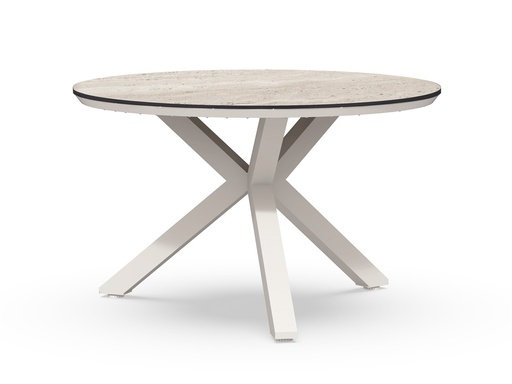 [579482] Tierra | Tuintafel Orbital Dining Table Trespa Travertin Creme White Ø120cm