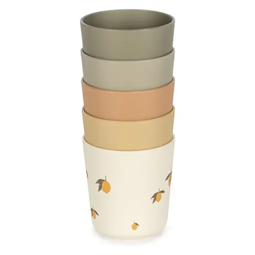 [471687] DRINKBEKER, 5 Pack PLA Cup, lemon mix, groen/ecru, all over print citroenen, 5 stuks, 100% bioplastic
