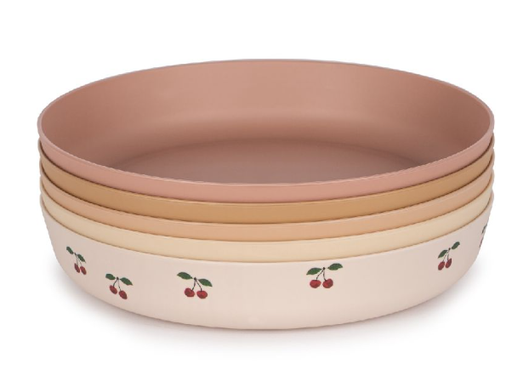 [471688] DIEP BORD, 5 Pack PLA Plate, rond, cherry mix, roze/ecru, aop kersen, 100% bioplastic, 5 stuks, bord