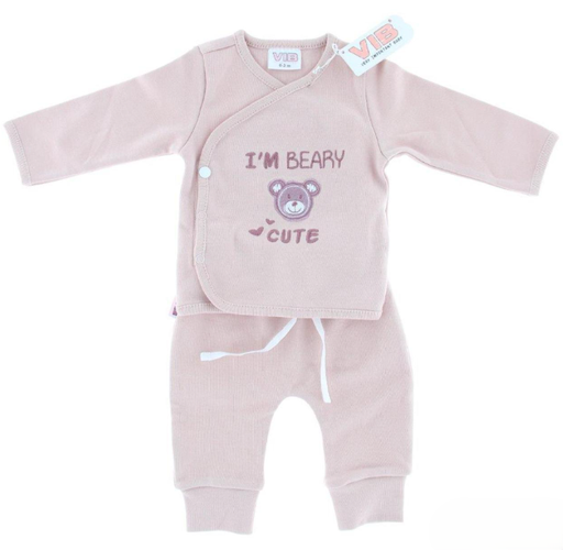 [581207] VIB | Outfit "I'm Beary Cute" Wikkelshirt/Broek Rose Smoke 0-3M 2-delig