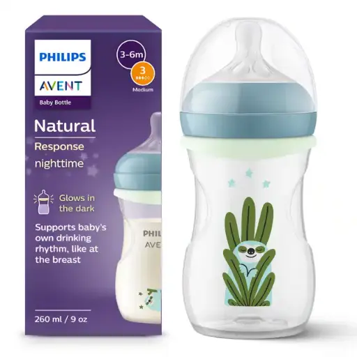 [582069] Avent | Breedhalsfles Natural Response PP Nighttime met Glow In The Dark Ring 260ml 