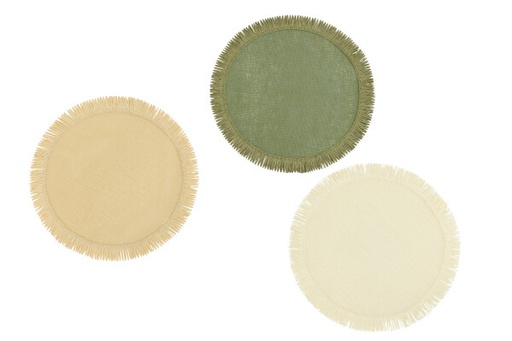 [586876] J-Line | Placemat Rond Groen/Ecru Assortiment Ø38cm
