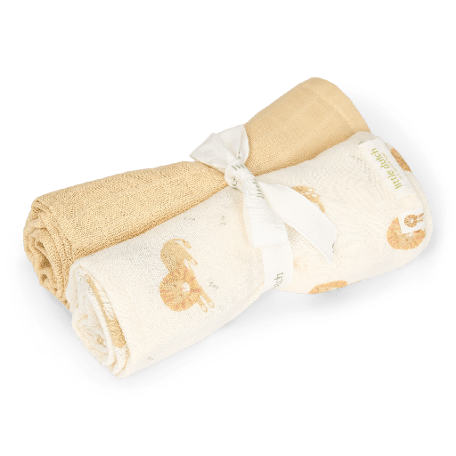 [587661] Little Dutch | Tetra Doek Safari Friends Safari Leo Swaddle  Geel 70x70cm 2-pack  