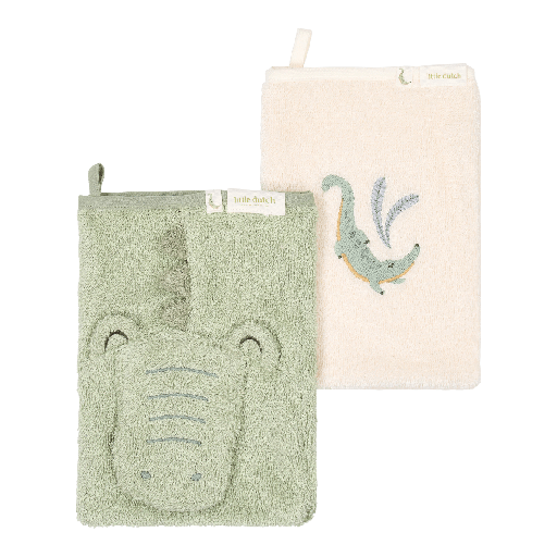 [587680] Little Dutch | Washandjes Safari Friends Krokodil Groen 2-pack