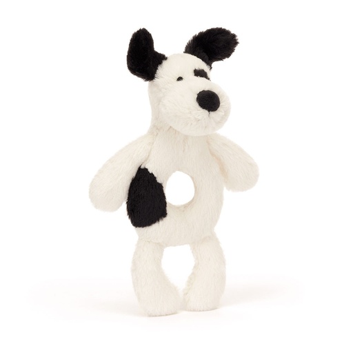 [589562] Jellycat | Rammelaar Bashful Black & Cream Puppy Ringrammelaar 18cm