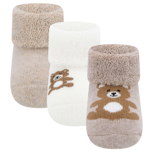 [590341] Ewers | Kousen Newborn Teddy Rib met Omslag Zand/Wit One Size 3-pack