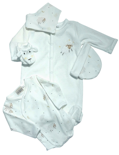 Picco Mini | Giftset Outfit Schaap Pyjama/Body/Wanten/Muts/Spuugdoekje Off White