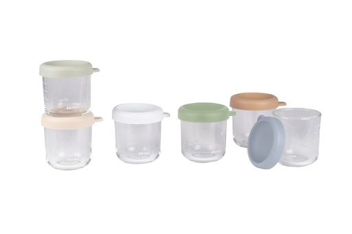 [590774] Beaba | Bewaarpotje Natural Mix Glas/Siliconen 250ml 6-pack