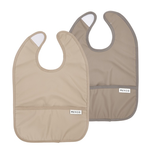 [592037] Meyco | Slabbetje met Kruimelvanger Dark Taupe/Taupe Bruin 2-pack