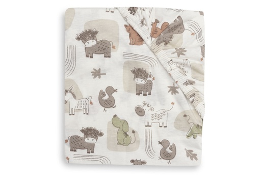 [592541] Jollein | Hoeslaken Barn Buddies Jersey Ecru 40/50x80/90cm