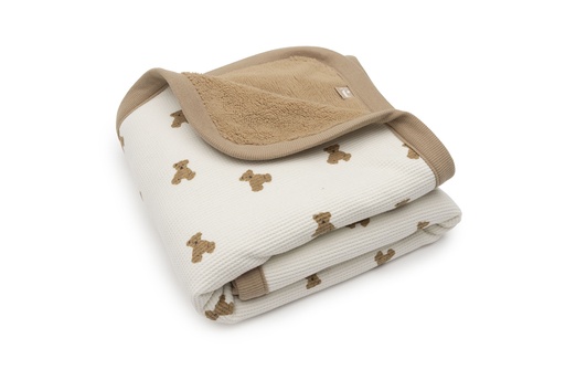 [592587] Jollein | Deken Wieg Mini Teddy Bear Little  Waffle/Fluffy Ecru/Bruin 75x100cm