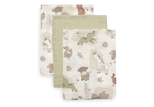 [592639] Jollein | Washandje Barn Buddies Ecru/Groen 15x20cm 3-pack