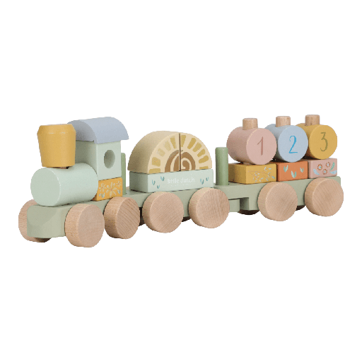 [592720] Little Dutch | Blokken Safari Friends Blokkentrein Hout Groen +12m