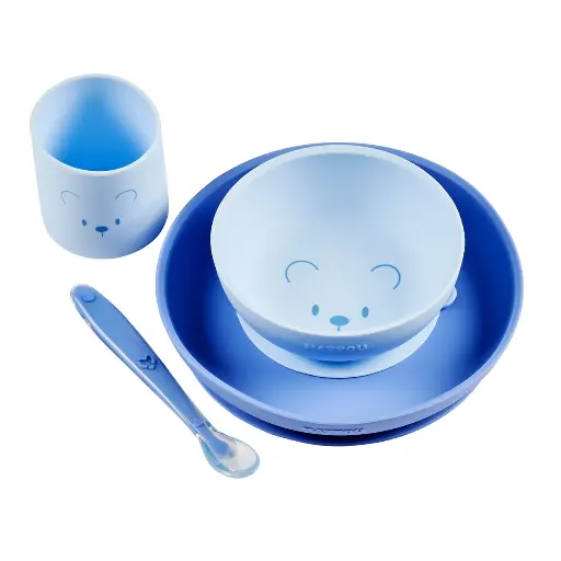 [596503] Nattou | Eetset met Zuignap Beer Siliconen Blauw 4-delig