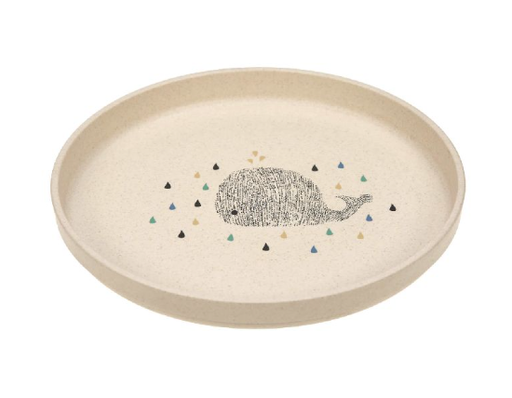 [403428] PLAT BORD, Little Water whale, rond, Plate, wit/blauw, uni/print walvis, PP/Cellulose, 1 stuk(s), bord