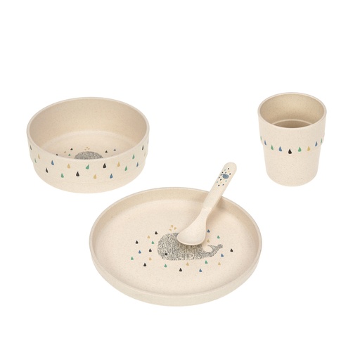 [403431] EETSET, Dish Set, Little Water whale, PP/Cellulose, 4 delig: plat bord, kom, lepel, drinkbeker