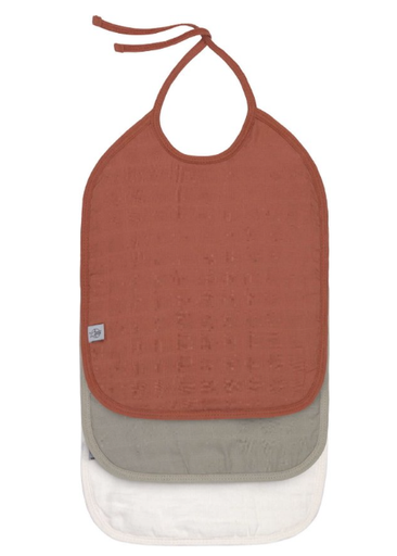 [408624] SLABBETJE, Muslin rust/olive/milky, Medium Bib, uni, lintensluiting, tetra/badstof, 28x38cm, 3 stuk(s)
