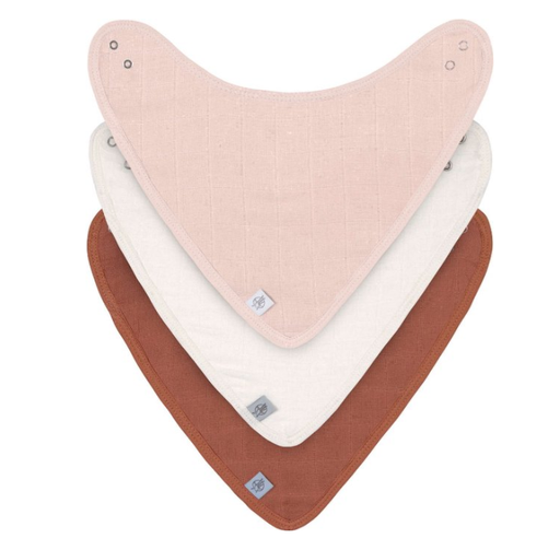 [408628] SPUUGDOEKJE, Muslin powder pink/ milky/rust, Cowl-Neck, uni, driehoek, badstof/tetra, 3 stuk(s)