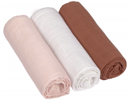 [408631] TETRA DOEK, 85x85cm, L, Muslin powder pink/milky/rust, Swaddle & Burp Blanket L, handdoek/wikkeldeken, 3 stuk(s)