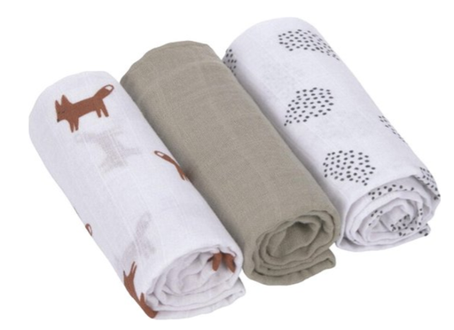 [425131] TETRA DOEK, 60x60cm, M, Little Forest Fox, Swaddle & Burp Blanket M, 3 stuk(s), 2021