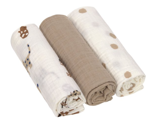 [451449] Laessig | Tetra Doek Swaddle & Burp Blanket Little Mateys Royal Blue 85x85cm 3-pack